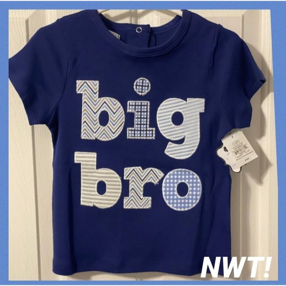 Mud Pie 18m NWT big brother bro navy blue shirt applique stripe chevron - Picture 1 of 3